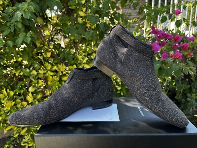 Saint Laurent Paris Hedi Slimane Gold Glitter Short Jodhpur Boots