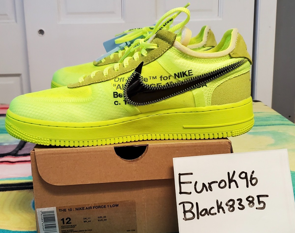 100% AUTHENTIC NIKE OFF-WHITE X AIR FORCE 1 LOW 12 (VOLT