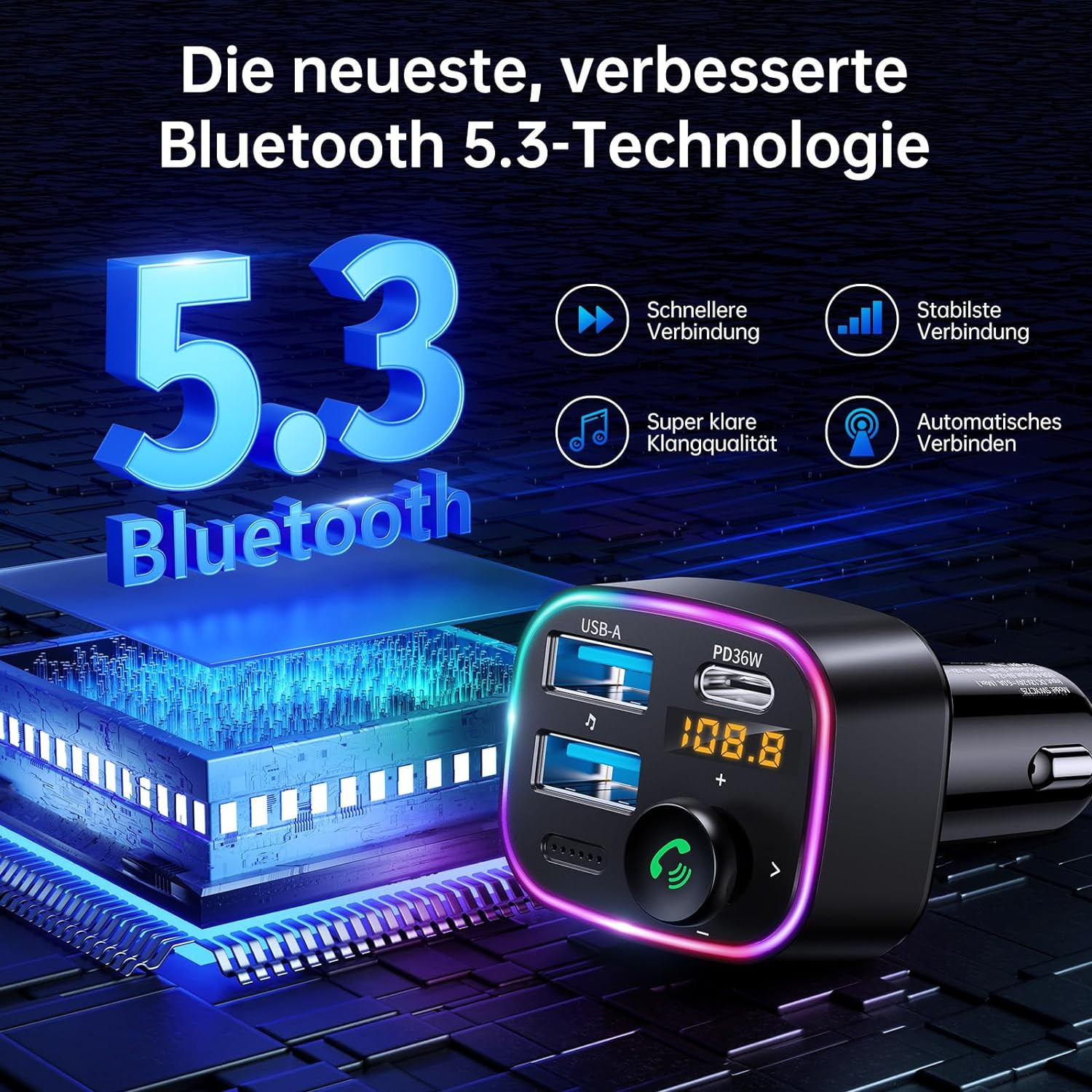 Thumbnail - Syncwire Bluetooth 5.3 Fm-transmitter-autoladegerät 48w (pd 36w&12w)