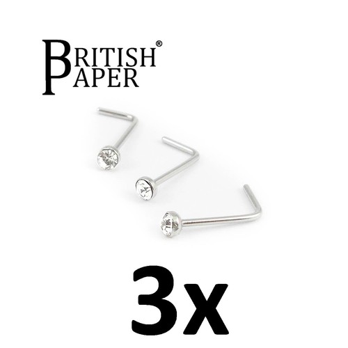 UK SILVER NOSE STUD STRAIGHT I L SCREW SHAPE SURGICAL STEEL PIN SET BAR PIERCING - Picture 38 of 57