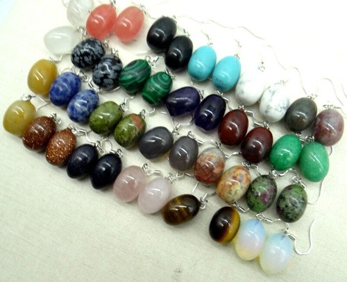 10 Pairs Natural Mixed Stone Egg Oval Reiki Chakra Healing Earrings Jewellery - Picture 2 of 12