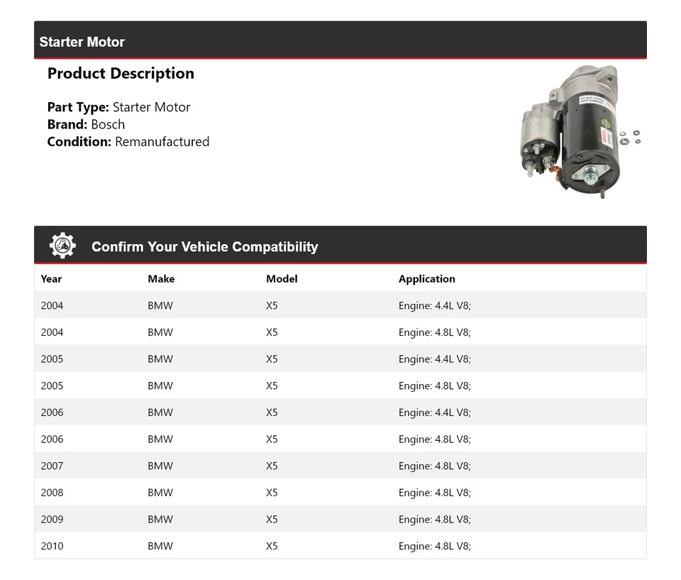 Arranque Bosch BMW X5 2004-2010 (Remanufacturado) 2005 2006 2007 2008 2009 Foto 2 de 4