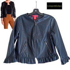 Catherine Malandrino New Faux Leather Ruffle Trim 3/4-sleeve Crop Jacket Pm