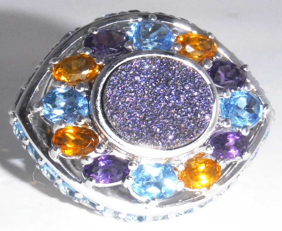 Anillo Sima K DRUSY Zafiro Púrpura DRUZY Plata Esterlina Zafiros 6 Foto 2 de 4