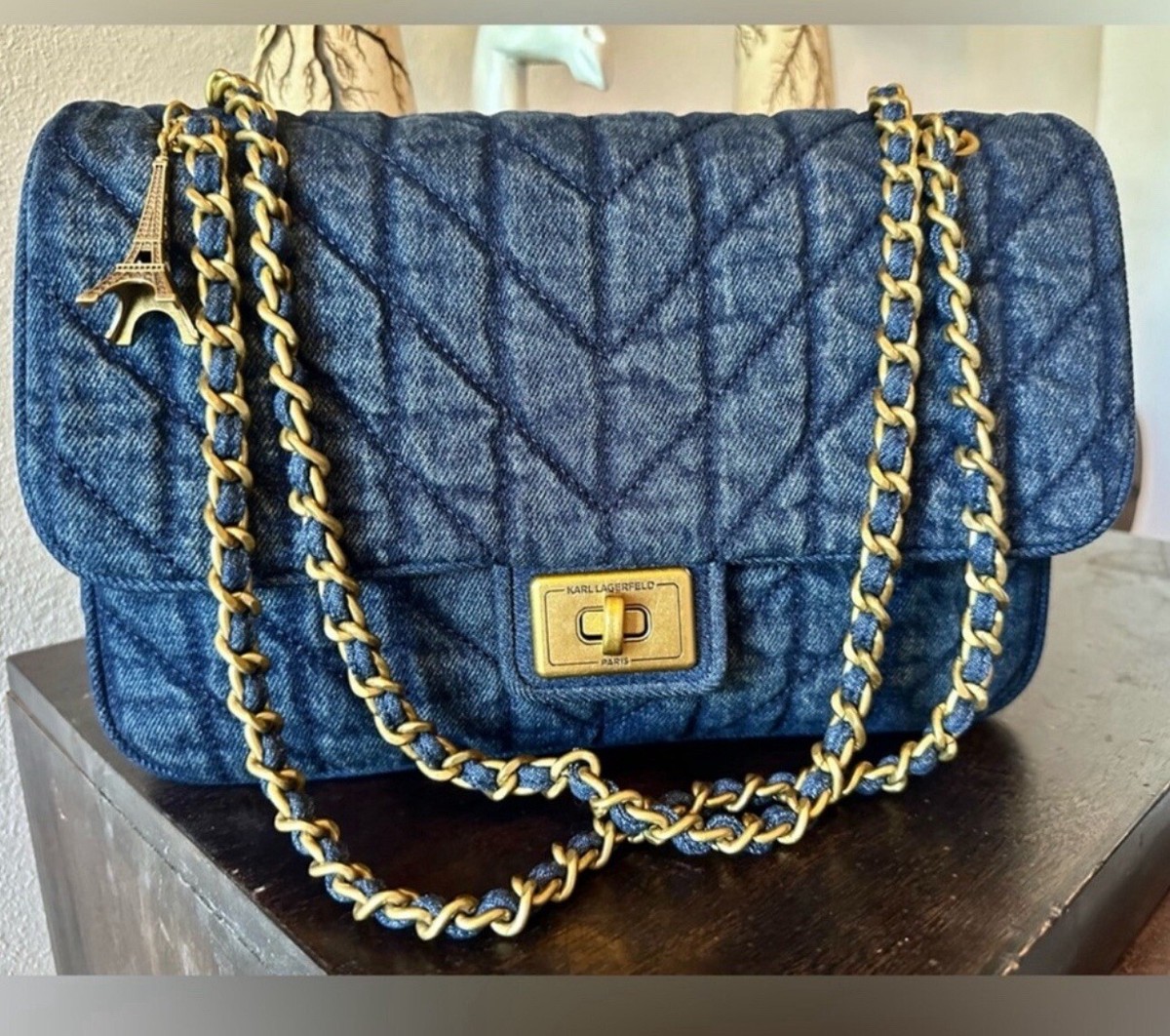 karl lagerfeld Bag Quttied Denim Bag With Free Designer Scarf. | eBay
