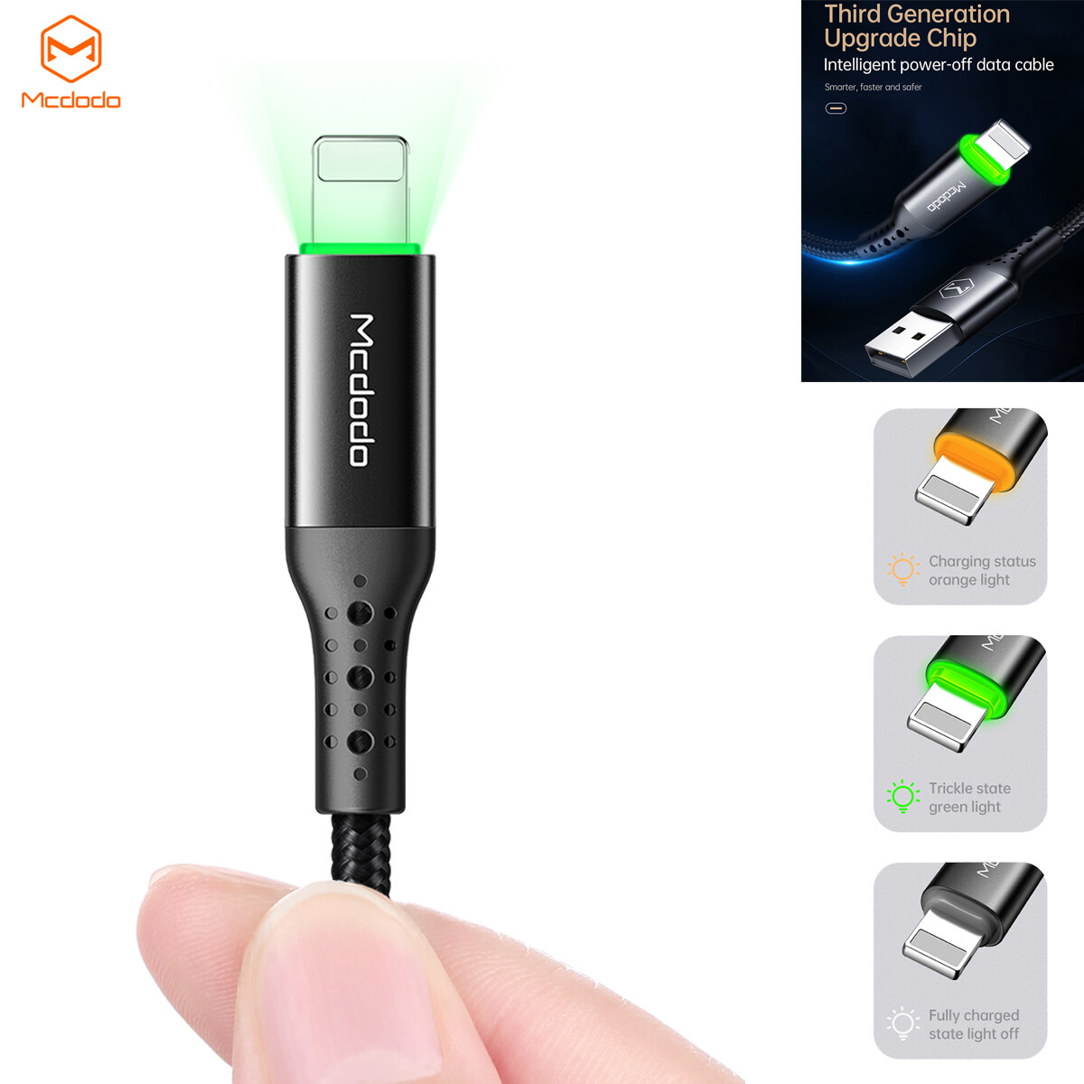 Mcdodo LED Auto Power Off USB Charger Cable For iPhone SE XS 11 12 13 14  Pro Max