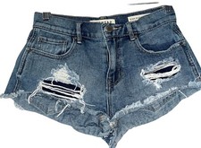 Bullhead Denim Co Distressed Denim Shorts Size 1 Booty Shorts Cut Off Shorts