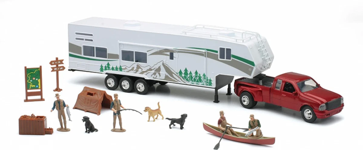 New Ray Toys Die Cast Pick Up Truck with Camper Trailer and