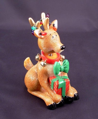 fitz & floyd jiggling christmas bobble reindeer lights 1995 new