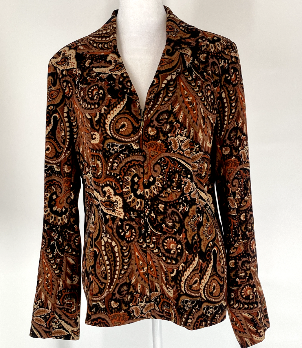 Vintage Dressbarn Blazer Women M Brown Rust Velveteen Full Zip Jacket Artsy  Boho