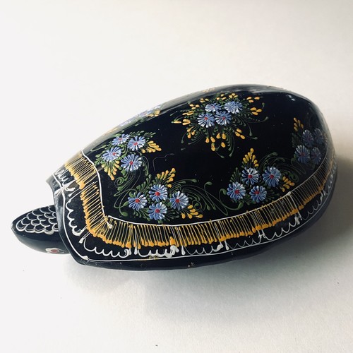 VTG Turtle Trinket Box & Lid Hand Lacquered HandmadeWood Floral ...