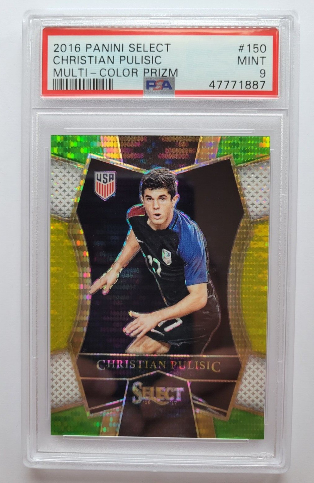 2016-17 Panini Select Multicolor Prizm Christian Pulisic RC #150, PSA 9 USMNT