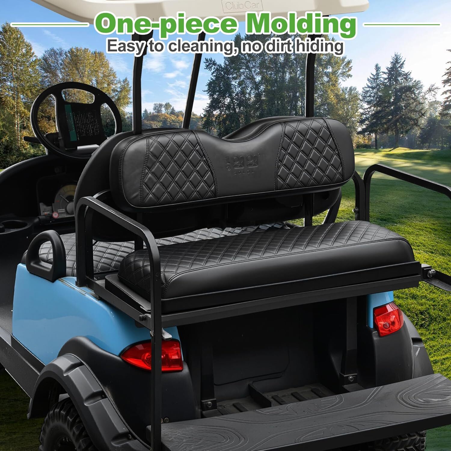Golf Cart Rear Seat Cover Black Diamond Stitching for EZGO Club Car Yamaha