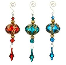 Box of 12 - 8" RAZ Glass Metal Filigree Snowflake Drop Ornaments