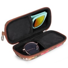 Double Eyeglasses Case Hard Shell Dual Sunglasses Organizer with Brown Flower