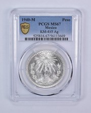 1940 M Mexico Peso Silver KM-455 MS67 PCGS Blue Label