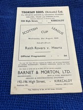 31/8/1949 Raith Rovers V Hearts  Scottish League Cup Rare