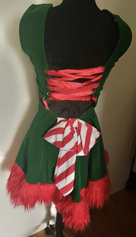 Roma Santa's Head Elf Green Velvet Dress w/ Red Trim Costume C188 Size XS-S - Image 3 of 4