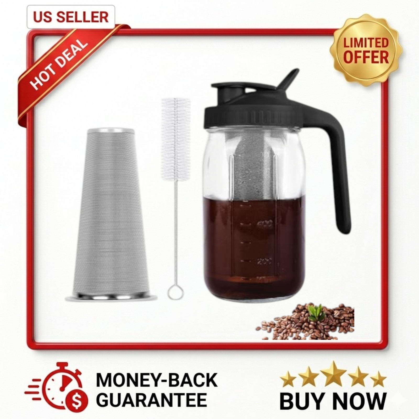 Mason Jar With Stainless Steel Filter - Black