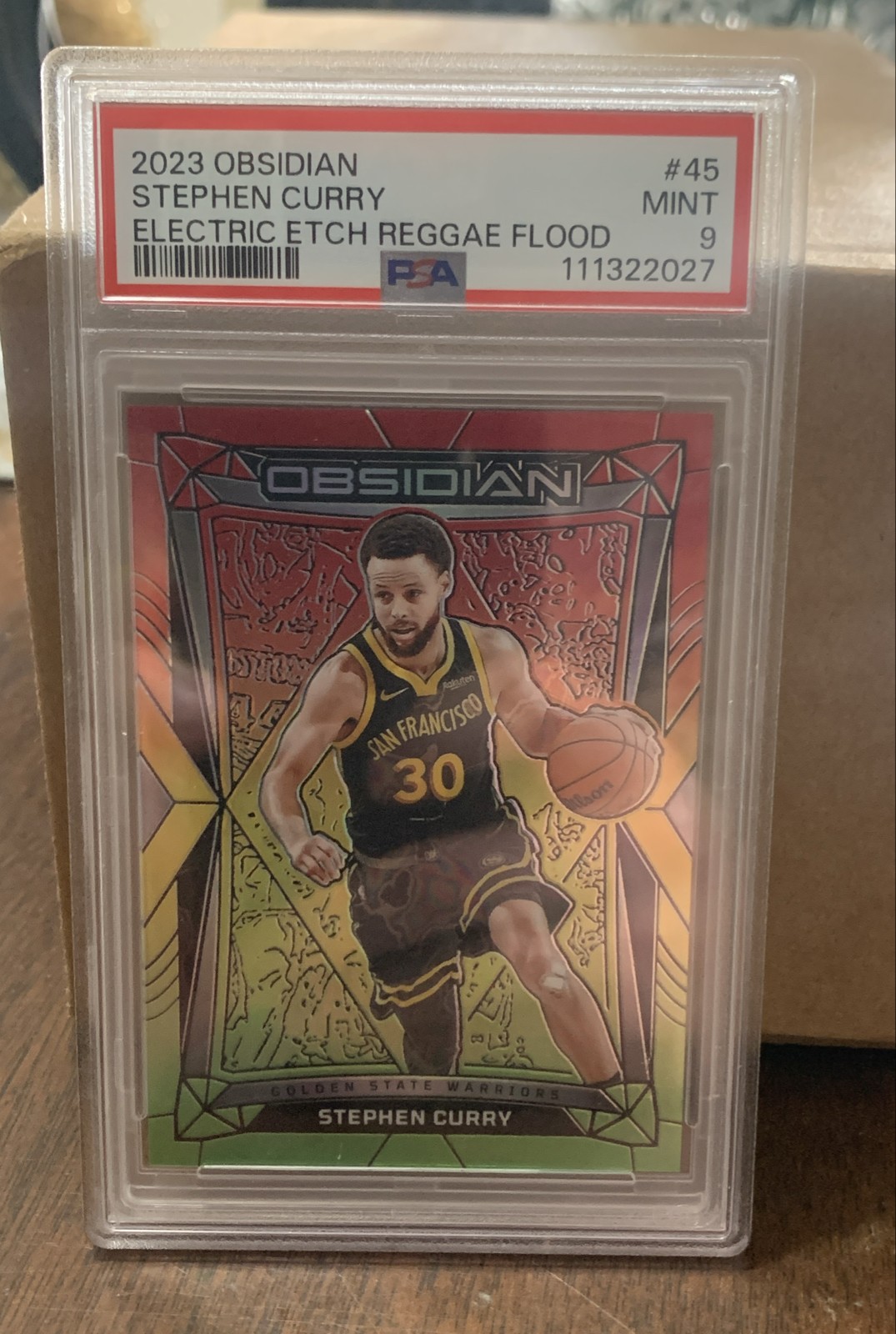 2023-24 Panini Obsidian - Stephen Curry #45 Electric Etch Reggae Flood /75