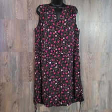 GAP Dark Floral Sleeveless Blouson Dress Size L Cinch Waist Pockets Lined V-Neck