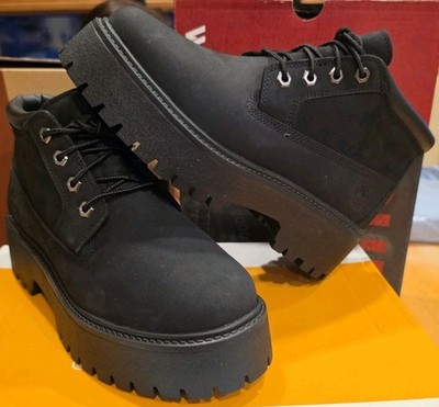Timberland Stone Street Mid Platform Boots Size Men 6 /Women 8 Black Nubuck 