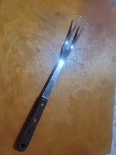 Vtg Robinson Knife Co USA Stainless Meat Carving Fork Wood Handle 12” Utensil