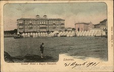 Livorno, Italy Grand Hotel e Bagui Pancaldi Original Vintage Postcard