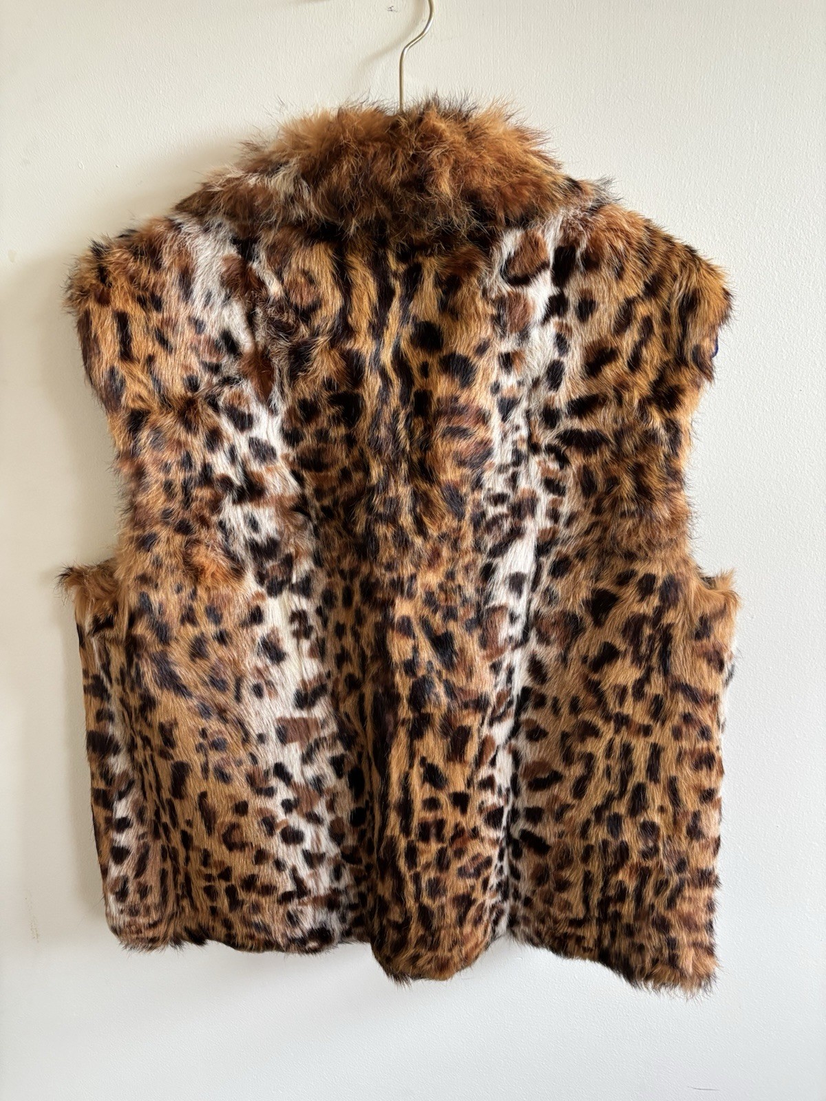 Women’s Adrienne Landau Size L Real Rabbit Fur Vest With Spotted Animal Print
