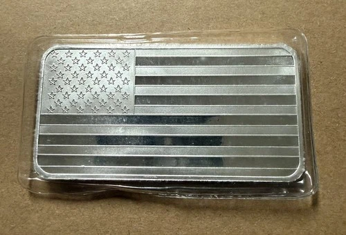 10 oz SilverTowne American Flag .9999 Fine Silver Bullion Bar Ten Troy Ounces BU