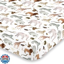 NoJo Water Color Jungle Friends Tan, Brown and Grey Fitted Super Soft Crib Sh