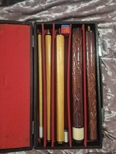 5-Piece Billiard Cue Set with Case, Chalk, Wood, Carved Design