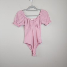Altar'd State Pink Puff Sleeve Bodysuit sz M