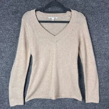 Banana Republic V Neck Angora Rabbit Hair Sweater Size S Beige Long Sleeve