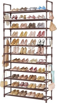 11 Tiers Tall Shoe Rack Holds 55 Pairs of Shoes with 18pcs Hooks Sturdy Wide ...