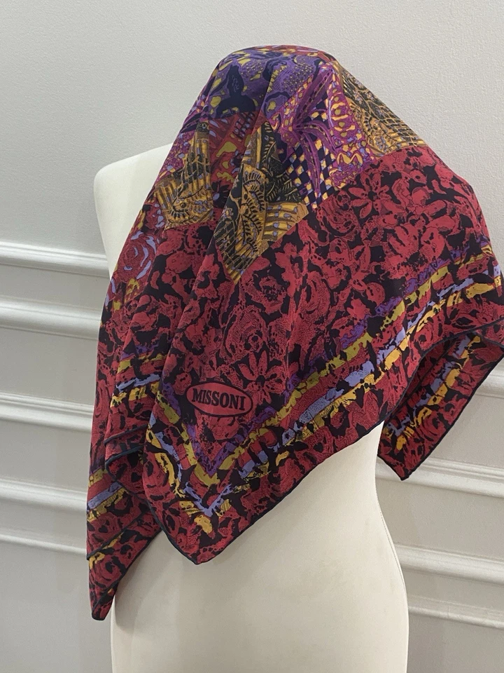 S25# Bufanda de Seda Missoni - Abstracto Multicolor Estampado Geométrico Seda y Cachemira Foto 3 de 4