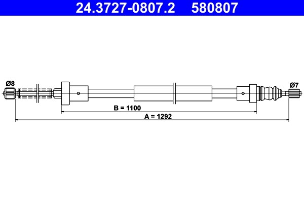 Rear ATE 24.3727-0807.2 Cable Pull, parking brake for PEUGEOT