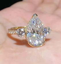 5Ct Pear Cut Lab Created Diamond 14k Yellow Gold FN Engagement Bridal Women Ring