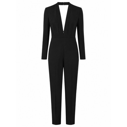 Michelle Mason Black Plunge Open Back Draped Jumpsuit Sz 4 Luxury Designer Rare