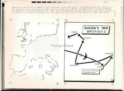 1970 President Richard Nixon Map European Visit Chart Wirephoto 8x10