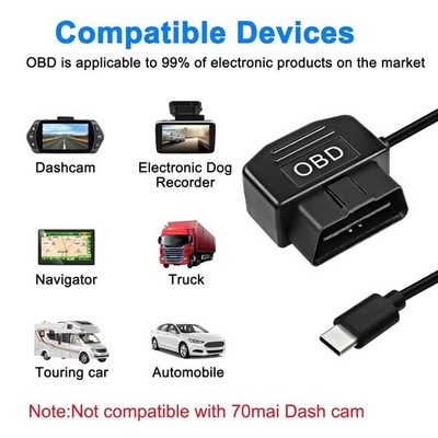 OBD Power Cable for Dash Camera Type C OBD2 Power Cable Adapter Hardwire Charger