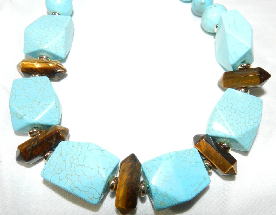 Nuevo con bolsa - Collar Lola Rosa Grueso Turquesa y Ojo de Tigre Foto 3 de 4