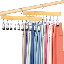 Legging Organizer for Closet 2 Pack Wood Yoga Pants Hangers 10 Clips Holds 20 L