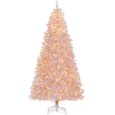HOMCOM 7.5' Pink Prelit Artificial Douglas Fir Christmas Tree LED