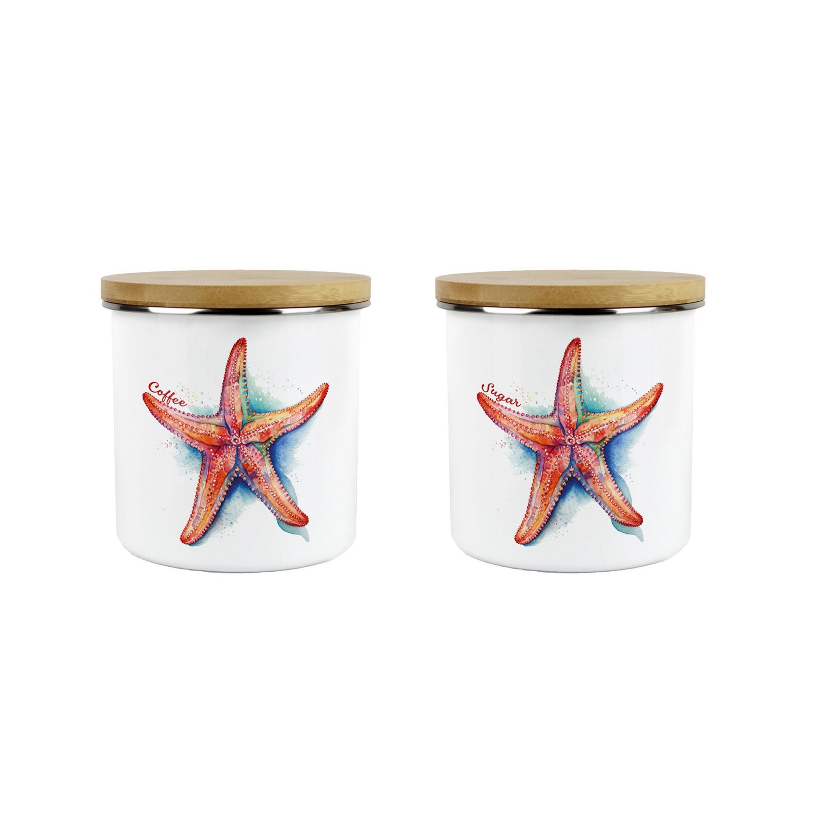 Vibrant Starfish Coffee & Sugar Canister Set - Kitchen Enamel Storage Jar Gifts