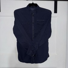 Calvin Klein Jeans Men  s Button Down Shirt Navy Blue Long Sleeve Size M