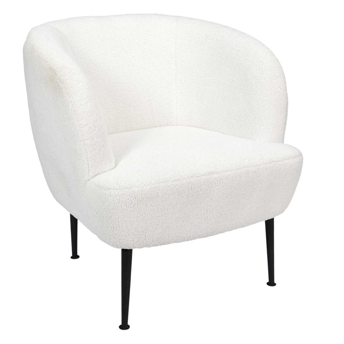 Fauteuil bouclette Kiera 76cm blanc pour salon moderne