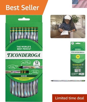 Ticonderoga Noir Pre-Sharpened Wood Pencils, Elegant 6-Pack with Eraser