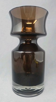 Danish Art Glass Bulb Vase Riihimaki Finland 1960's Brown  7 3/4''