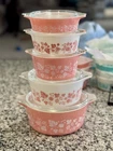 Vintage PYREX Pink Gooseberry Casseroles Dish With Lids #471-475 Set Beautiful